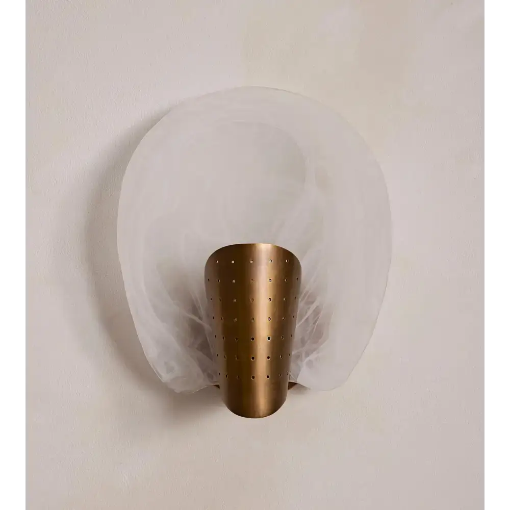 Glass Wall Sconce – Aged Brass & Perforated Metal - Sconces