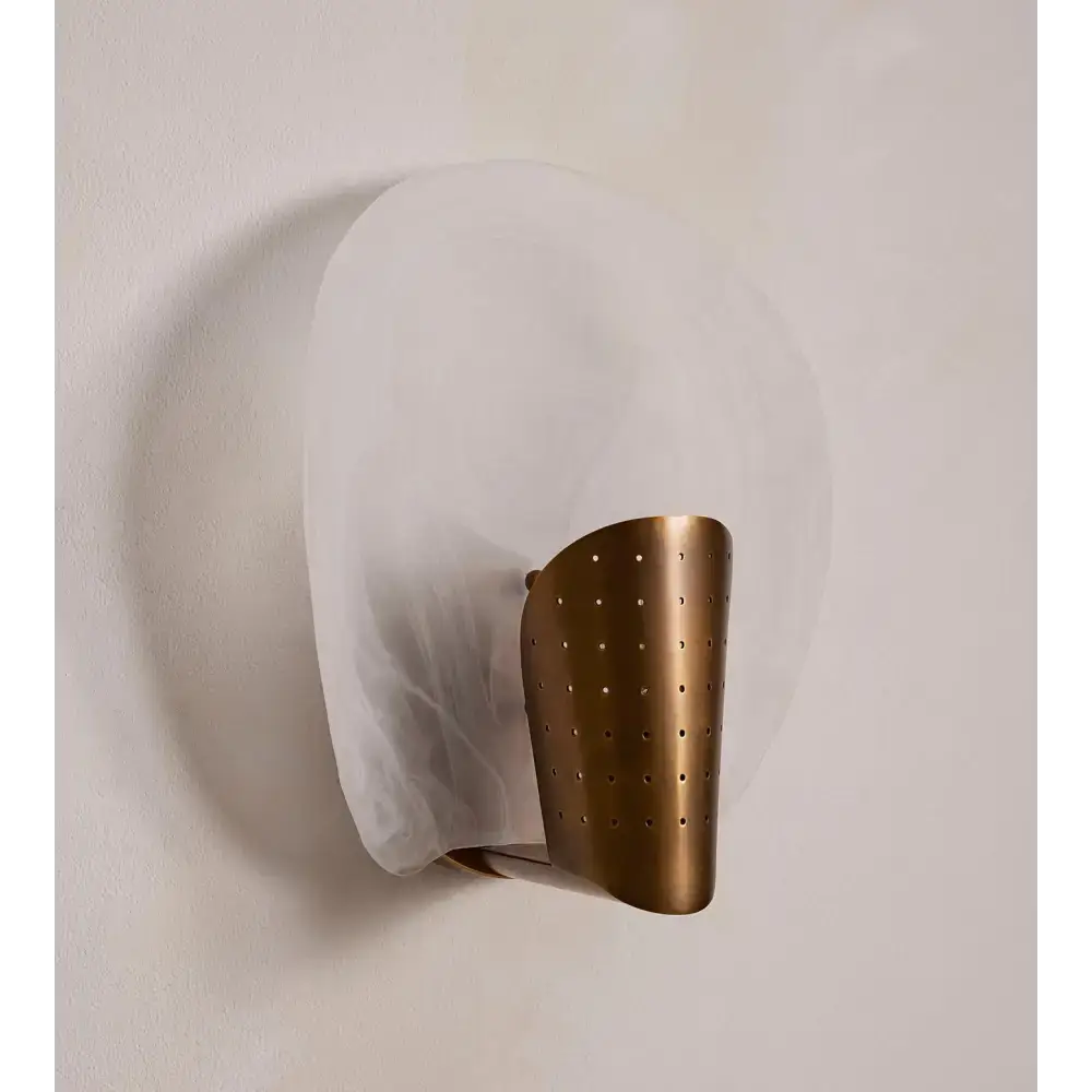 Glass Wall Sconce – Aged Brass & Perforated Metal - Sconces