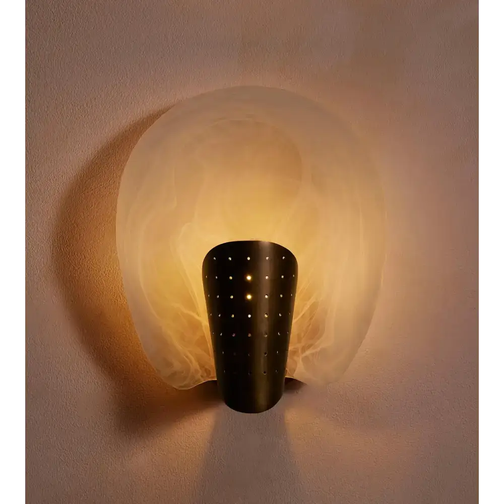 Glass Wall Sconce – Aged Brass & Perforated Metal - Sconces