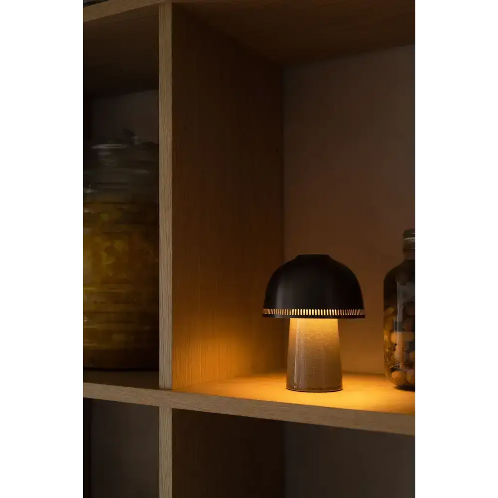 Brown Crackle Glaze Ceramic Table Lamp | Brass Dome Sculptural Light - Lamps