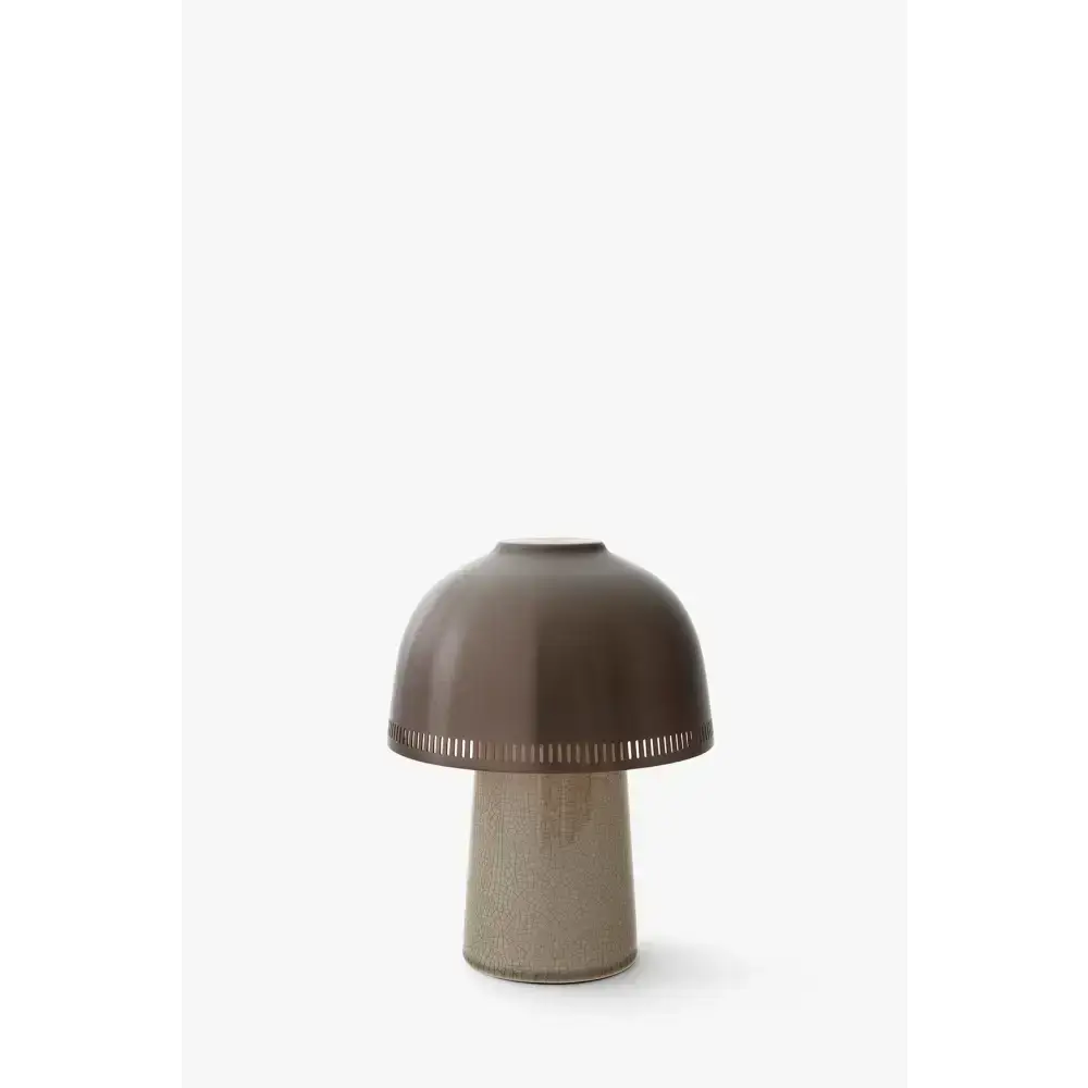 Brown Crackle Glaze Ceramic Table Lamp | Brass Dome Sculptural Light - Lamps