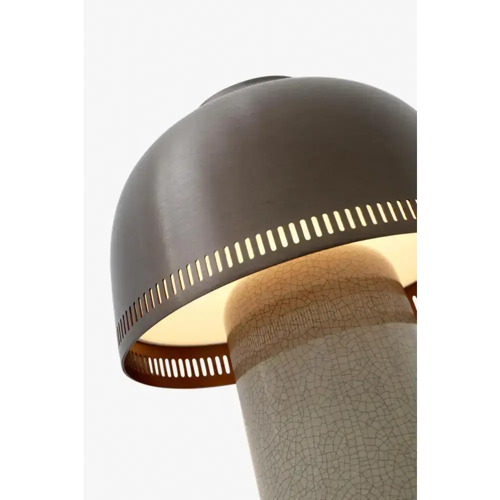 Brown Crackle Glaze Ceramic Table Lamp | Brass Dome Sculptural Light - Lamps