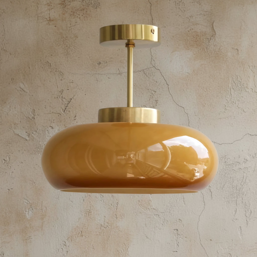 Glossy Glass Semi-flush Mount for Hallway or Bedroom | Orange White Brass 28 Cm (11 In) Wide Casalola Lights Luxury