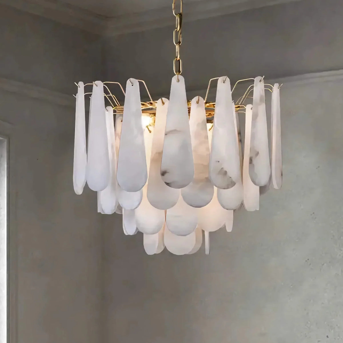 Alabaster Teardrop Chandelier for Dining Room | Carved Stone Drops on Solid Brass 55 80 or 100 Cm Wide Casalola Lights