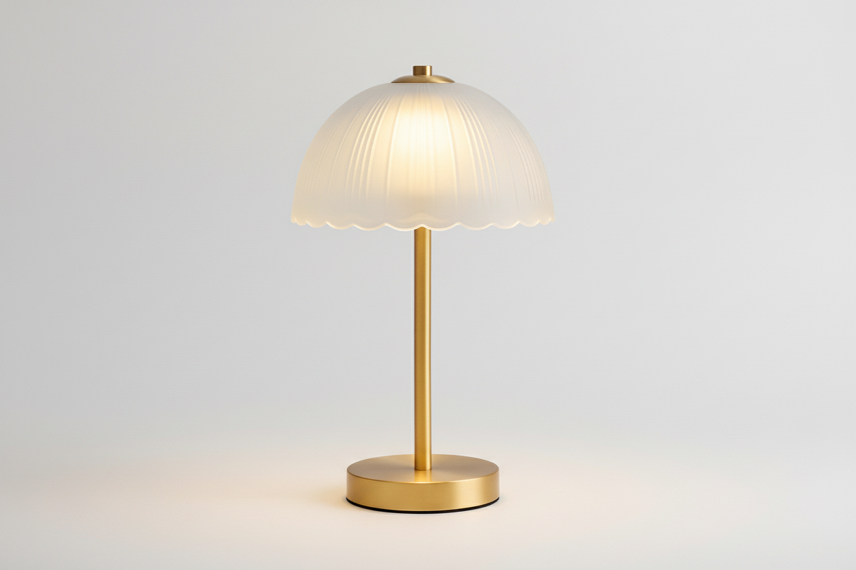 GOLD AND FROSTED GLASS MUSHROOM TABLE LAMP