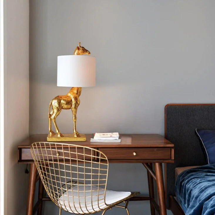 Gold Giraffe Table Lamp | Fabric Shade | Luxury Light | Casalola