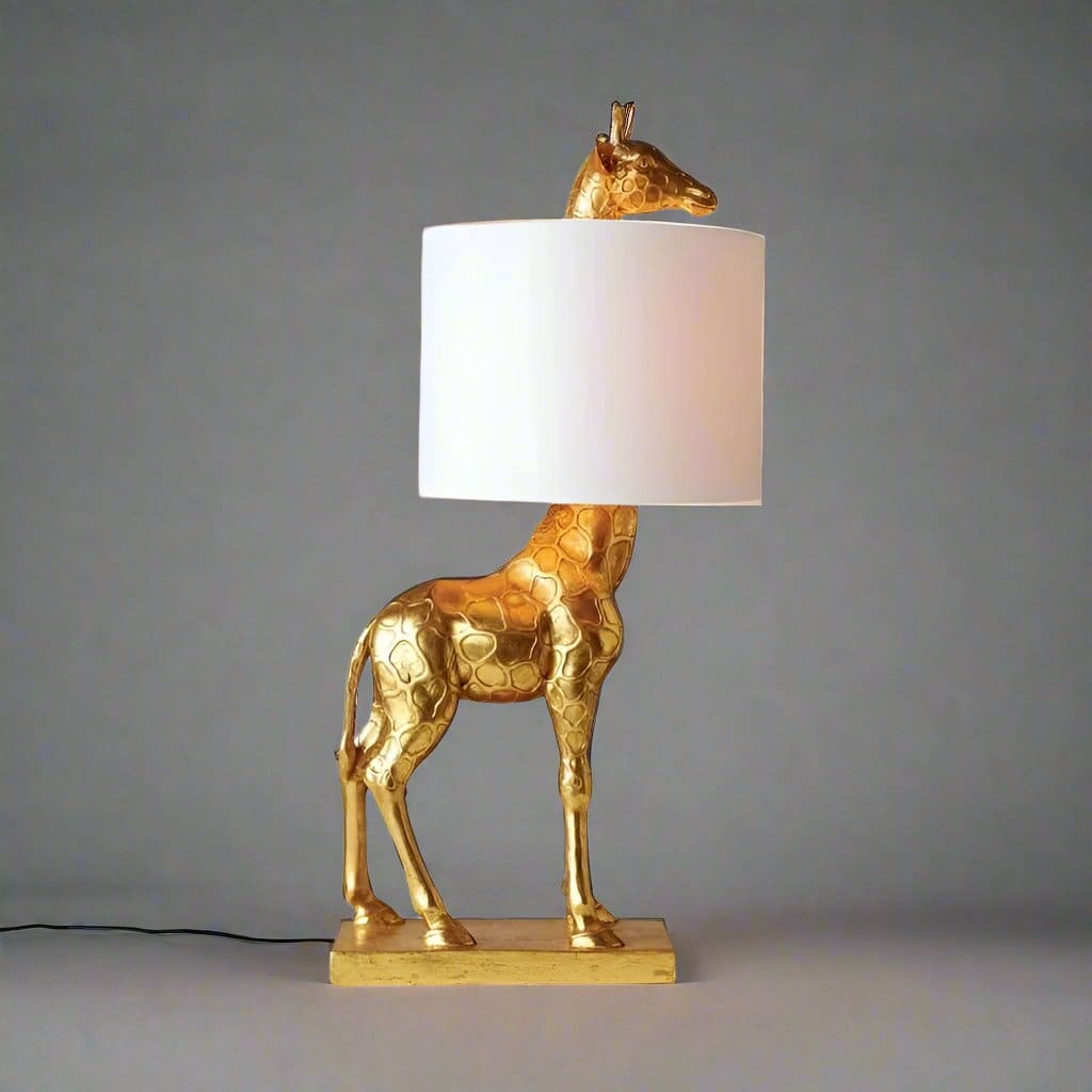 Gold Giraffe Table Lamp | Fabric Shade | Luxury Light | Casalola - Lamps