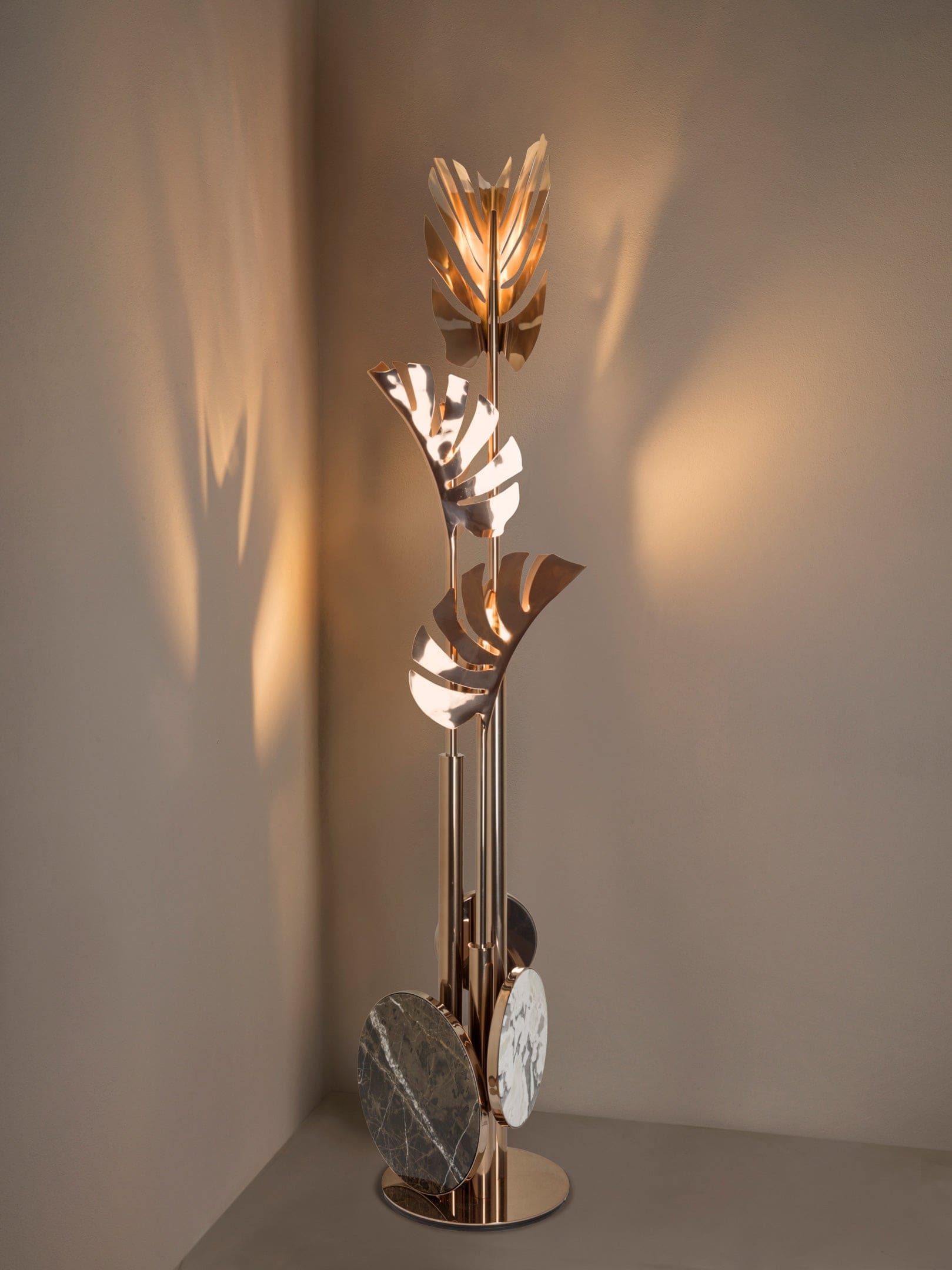Gold Leaf Floor Lamp | Sculptural Botanical Lighting with Marble - Lamps