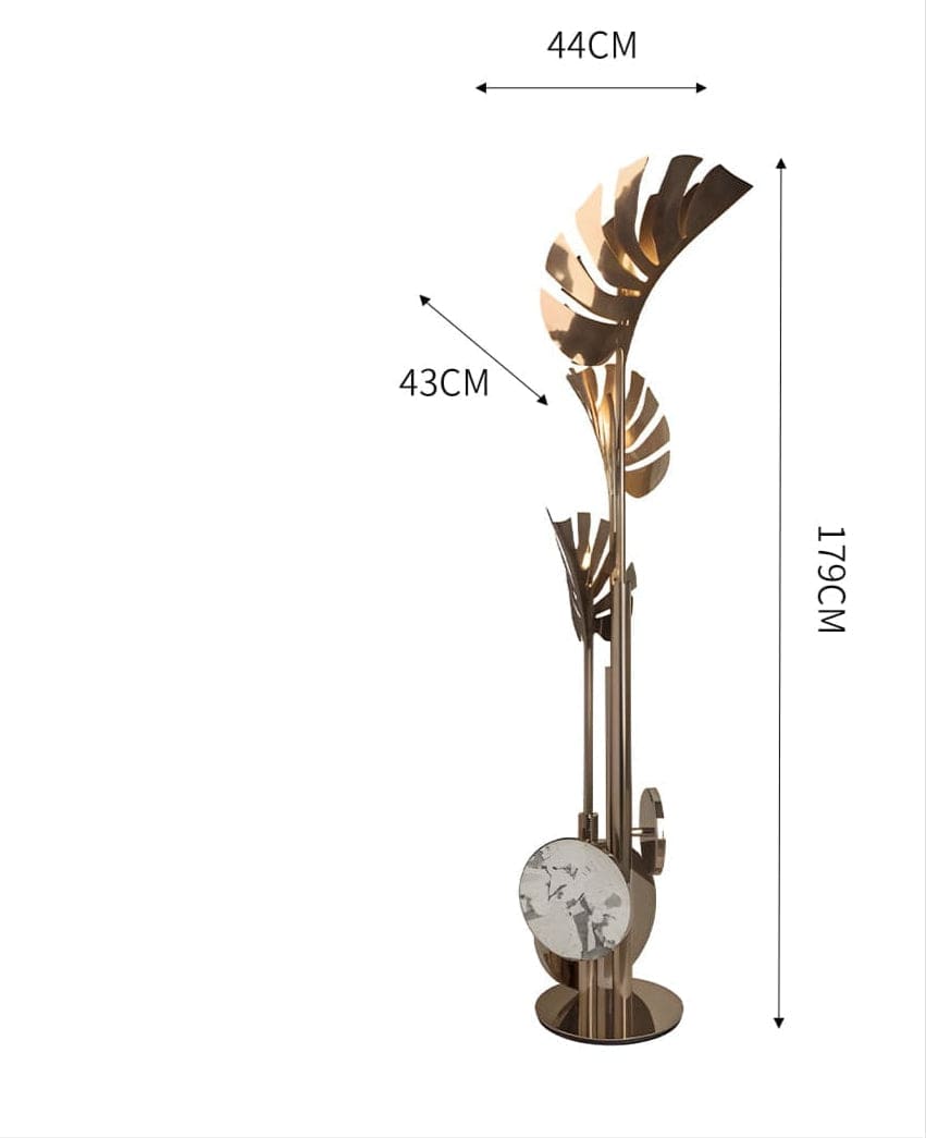 Gold Leaf Floor Lamp | Sculptural Botanical Lighting with Marble - Lamps