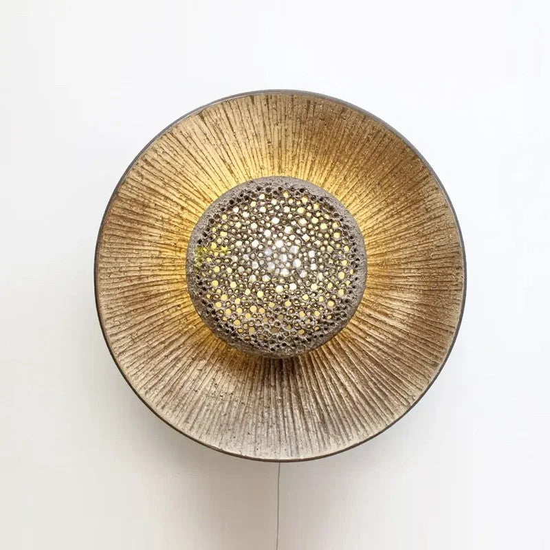 Gold-leaf Disc Wall Sconce | Sculptural Gilded Steel-mesh 28cm Art Deco Eclectic Feature Casalolalights Luxury Lamps
