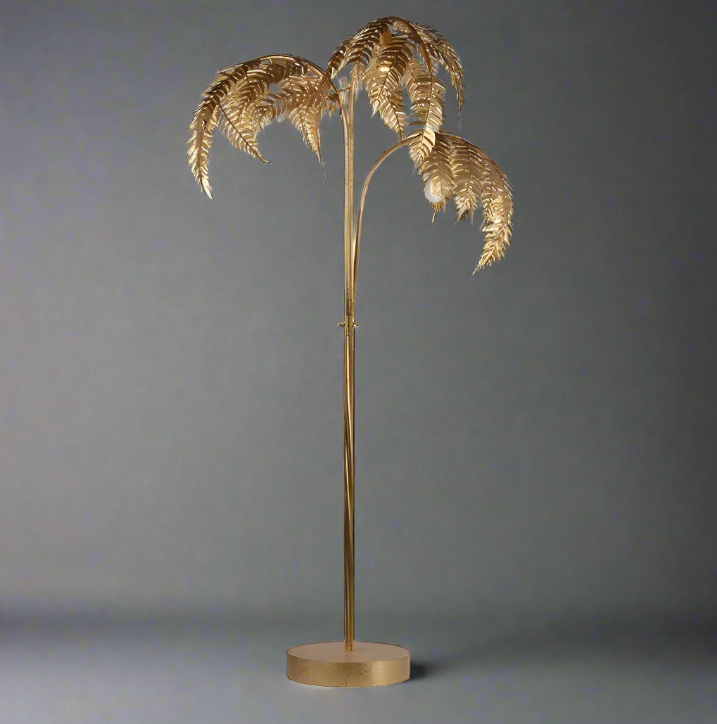 Tall Floor Lamp | Gold Palm Tree - Hollywood Regency Lighting for Living Room - Lamps