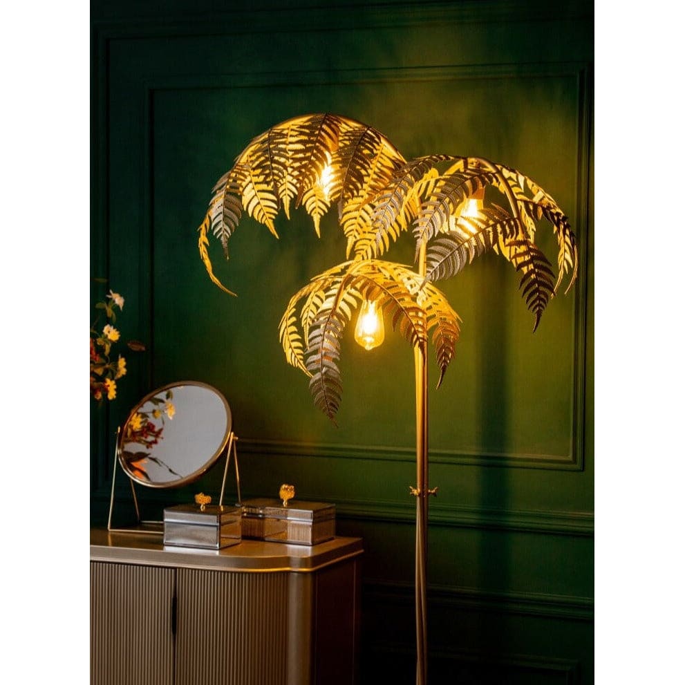 Tall Floor Lamp | Gold Palm Tree - Hollywood Regency Lighting for Living Room - Lamps