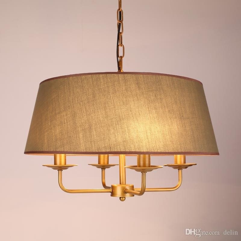 Drum Vintage Chandelier Green Fabric for Living Room - Chandeliers