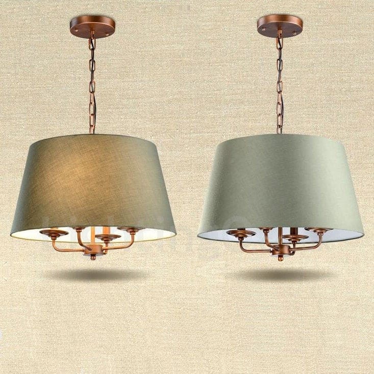 Drum Vintage Chandelier Green Fabric for Living Room - Chandeliers