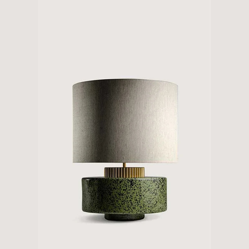 Green Ceramic Table Lamp | Sculptural Designer Lighting with Brass