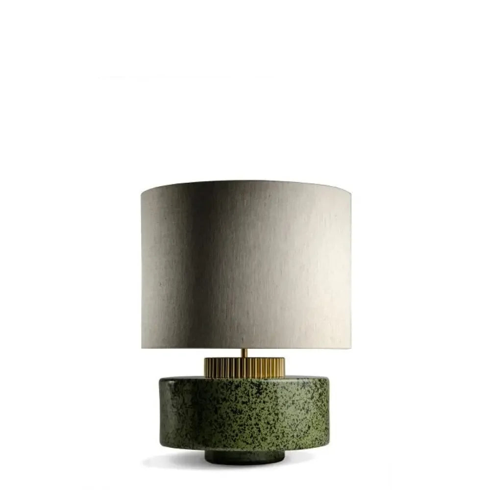Green Ceramic Table Lamp | Sculptural Designer Lighting with Brass - Lamps