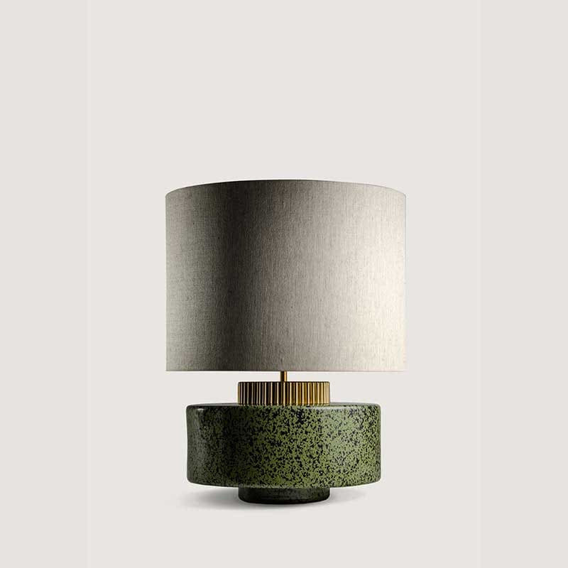 Green Ceramic Table Lamp | Sculptural Designer Lighting with Brass - Lamps