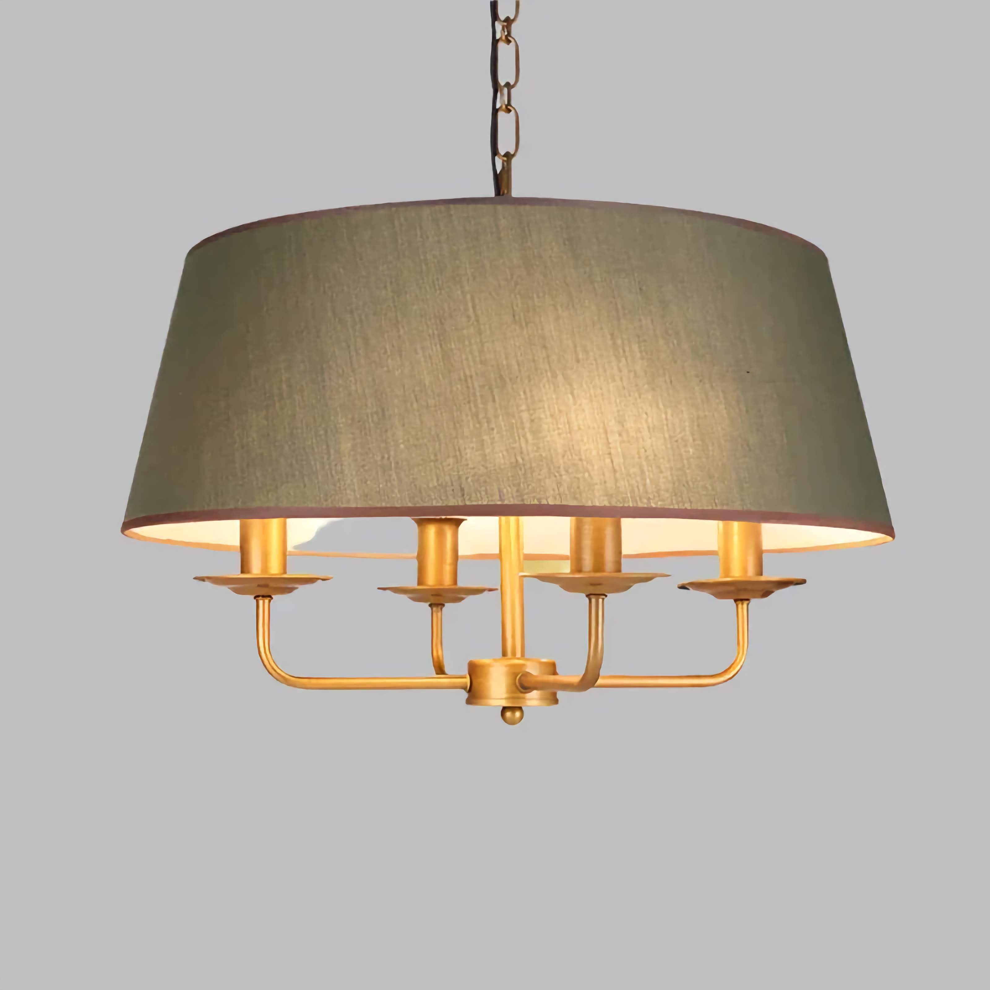 Green Drum Chandelier 50cm | Wrought-iron Vintage Fabric Semi-flush with Remote Living & Dining Room Casalolalights