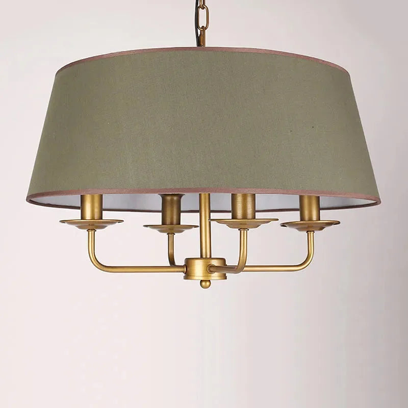 Green Drum Chandelier 50cm | Wrought-iron Vintage Fabric Semi-flush with Remote Living & Dining Room Casalolalights
