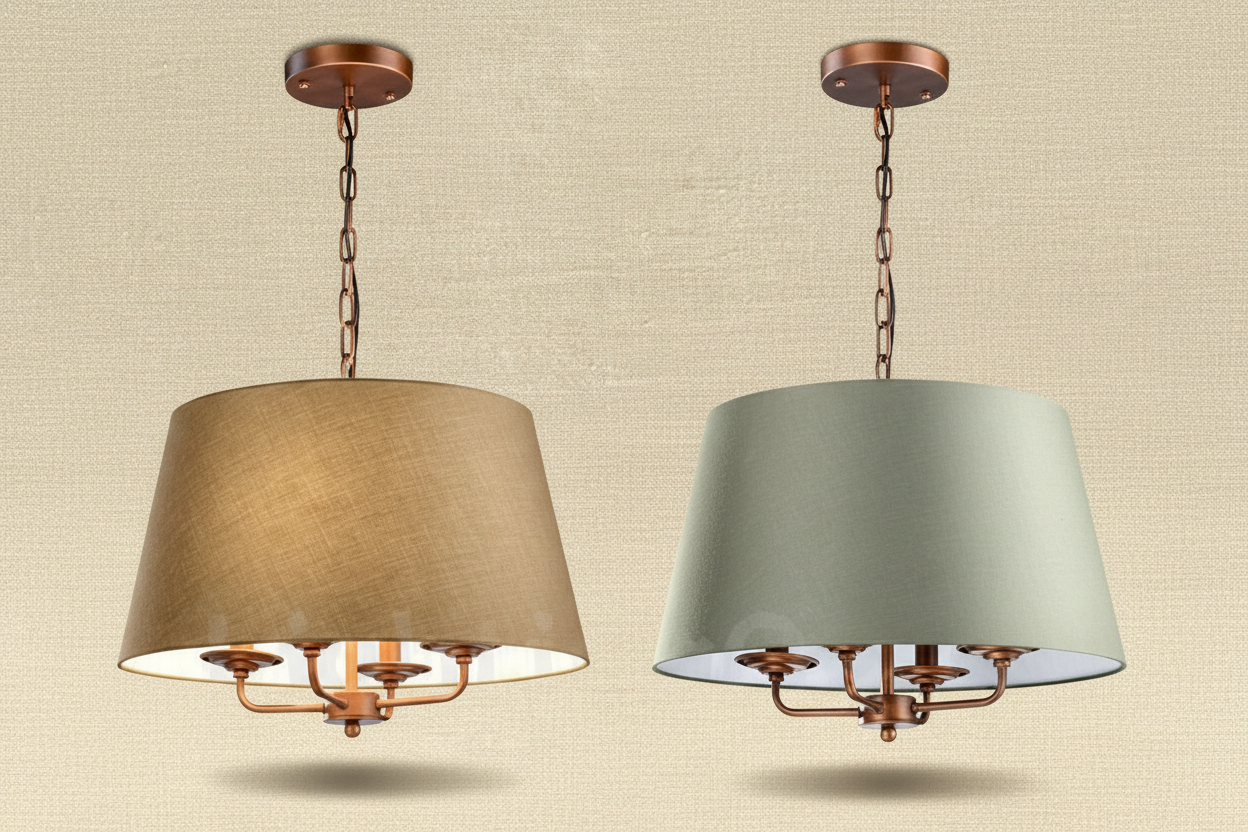 Green Drum Chandelier 50cm | Wrought-iron Vintage Fabric Semi-flush with Remote Living & Dining Room Casalolalights