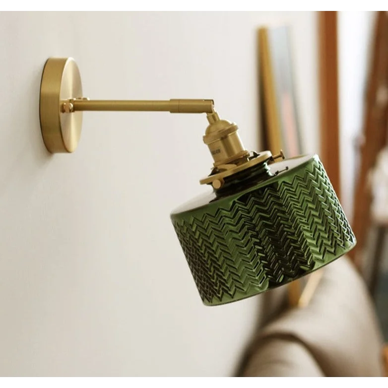 Green Glass Antique Wall Sconces with Pull Chain | Lamp for Bedroom Living Room