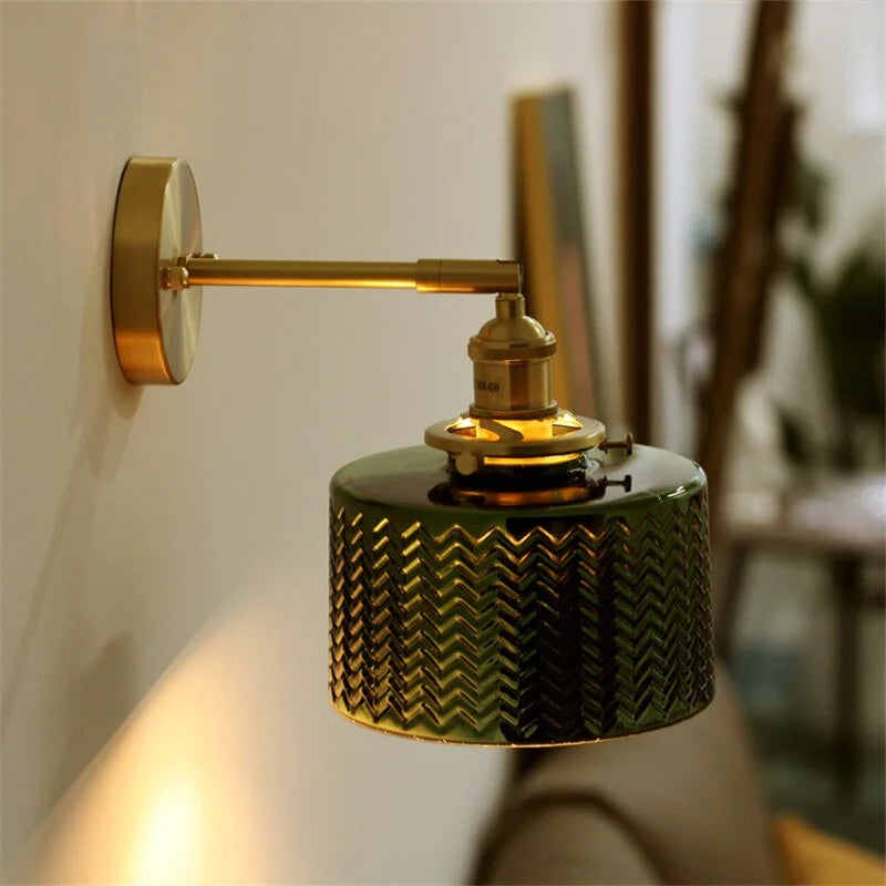 Green Glass Antique Wall Sconces with Pull Chain | Lamp for Bedroom Living Room