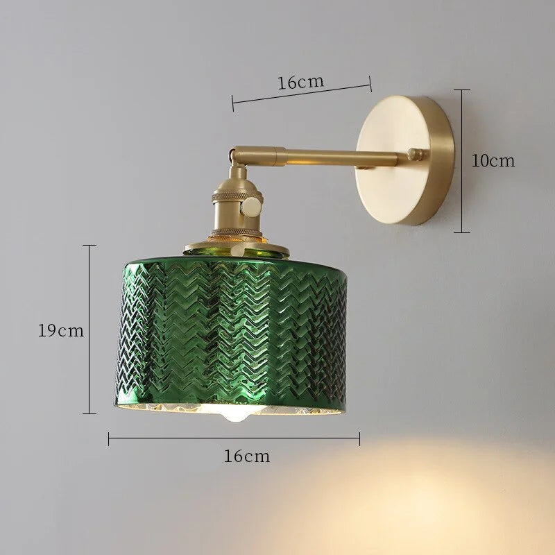 Green Glass Antique Wall Sconces with Pull Chain | Lamp for Bedroom Living Room