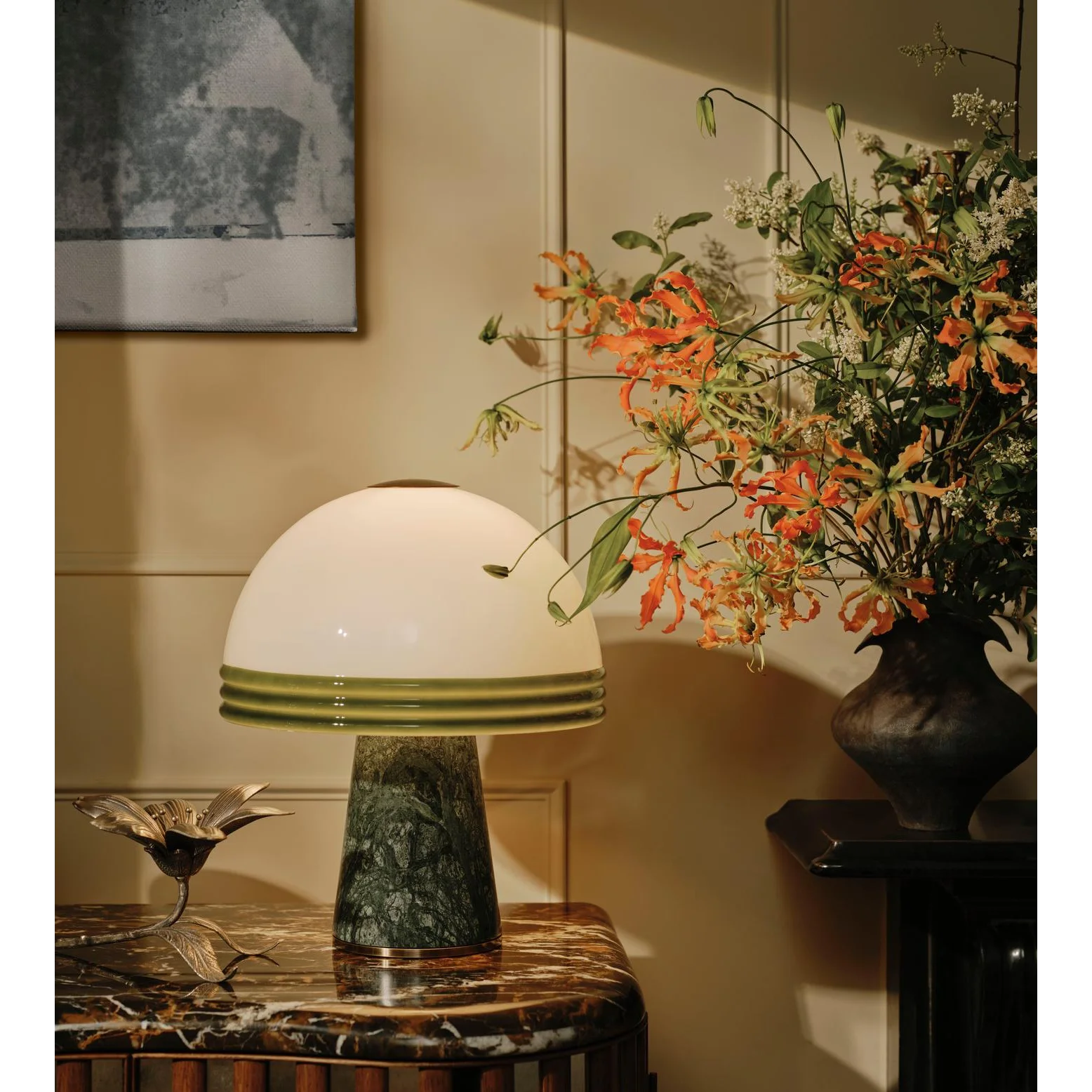 Green Marble Dome Table Lamp | Art Deco Inspired Lighting