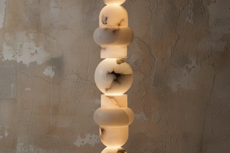 Genuine Alabaster Totem Floor Lamp | Glowing Stone Column Dimmable Option Narrow 28cm Profile 2700k Casalola Lights