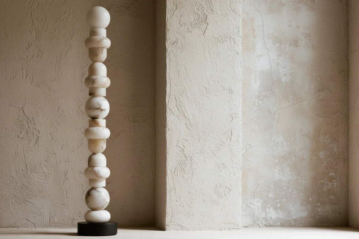 Genuine Alabaster Totem Floor Lamp | Glowing Stone Column Dimmable Option Narrow 28cm Profile 2700k Casalola Lights