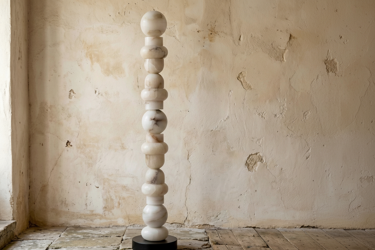Genuine Alabaster Totem Floor Lamp | Glowing Stone Column Dimmable Option Narrow 28cm Profile 2700k Casalola Lights