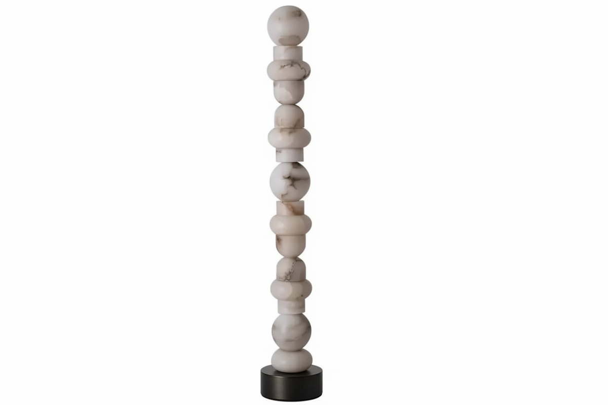 Genuine Alabaster Totem Floor Lamp | Glowing Stone Column Dimmable Option Narrow 28cm Profile 2700k Casalola Lights