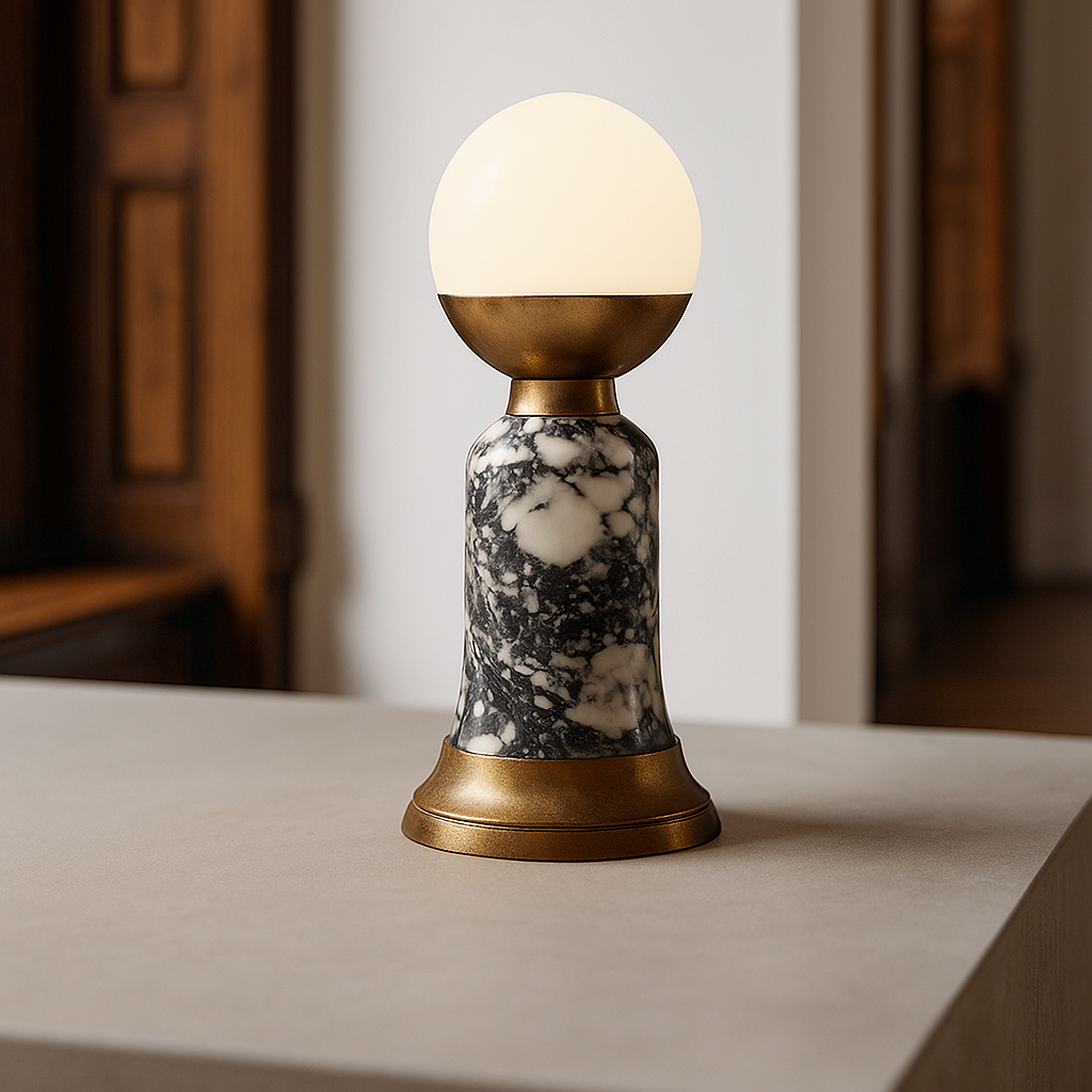 Grey Marble Table Lamp for Bedside and Console | Opaline Glass Totem 38 Cm Casalola Lights Luxury Lamps Interior