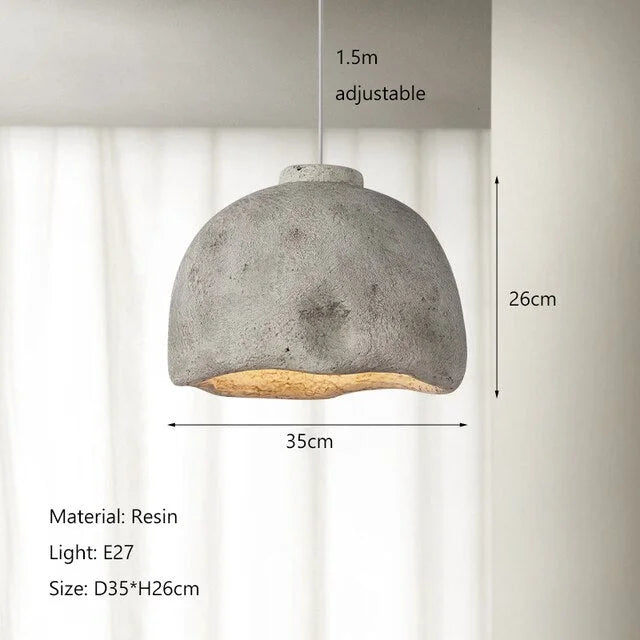Grey Wabi-sabi Pendant Light 30-45cm | Textured Resin Hanging Lamp Japandi Minimalist Dining & Bedside Casalolalights