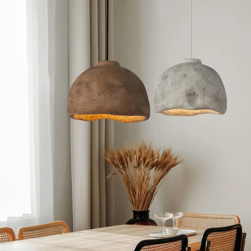 Grey Wabi-sabi Pendant Light 30-45cm | Textured Resin Hanging Lamp Japandi Minimalist Dining & Bedside Casalolalights