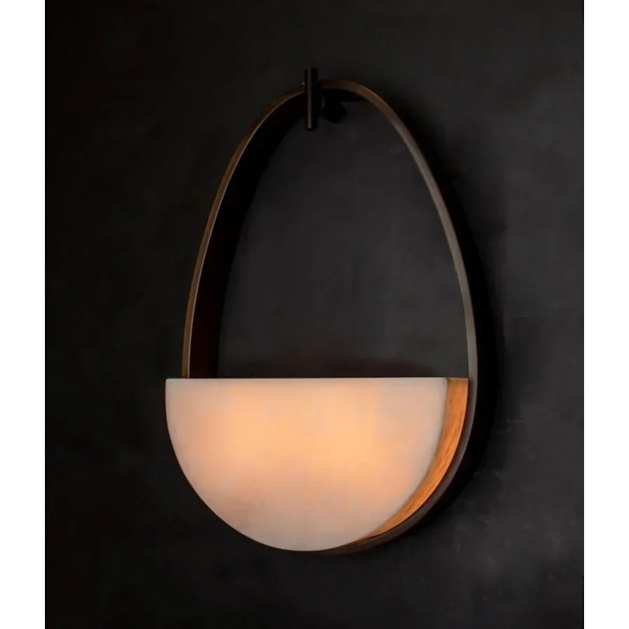 Genuine Alabaster Half Moon Wall Sconce Bronze | Hallway Up & Down Light Living Room Feature 50cm Tall Casalola Lights