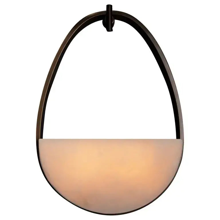 Alabaster Half-moon Wall Sconce – Antique Bronze & Marble - Sconces