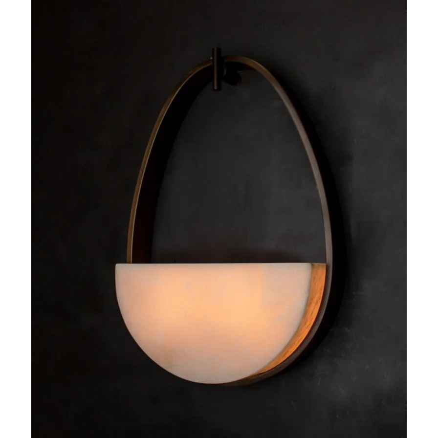 Alabaster Half Moon Wall Sconce – Antique Bronze & Marble