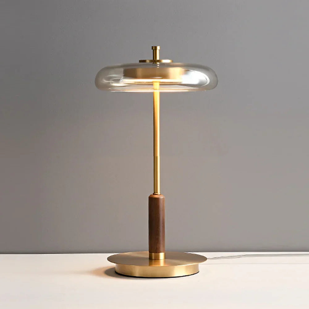 Glass Table Lamp for Bedroom and Office Desk | Small Modern Halo Disc Iron Wood Dimmable Option Casalola Lights Luxury