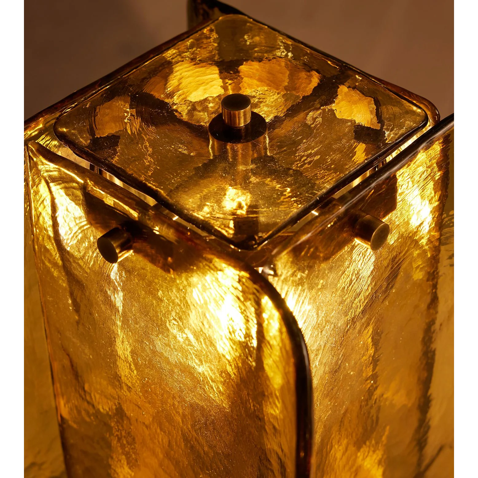Hand Blown Amber Glass Table Lamp | Sculptural Brass Accent