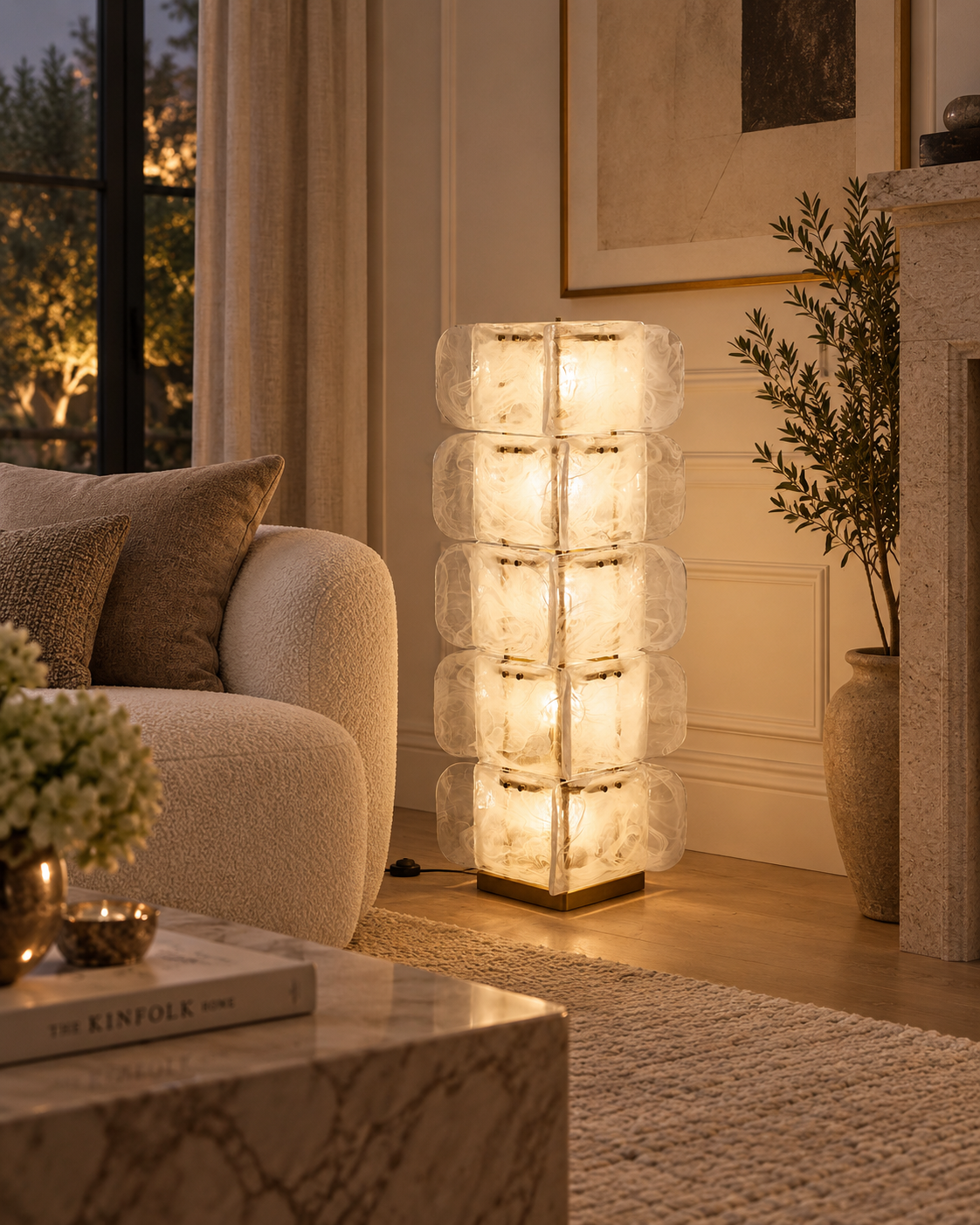 Frosted Hand-blown Glass Floor Lamp 5 Light Tower | 140cm Tall E26/e27 Corner Ambient Casalola Lights Luxury Lamps