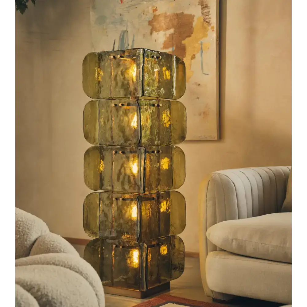 Hand-blown Murano Glass Floor Lamp | Sculptural Amber Glow - Lamps