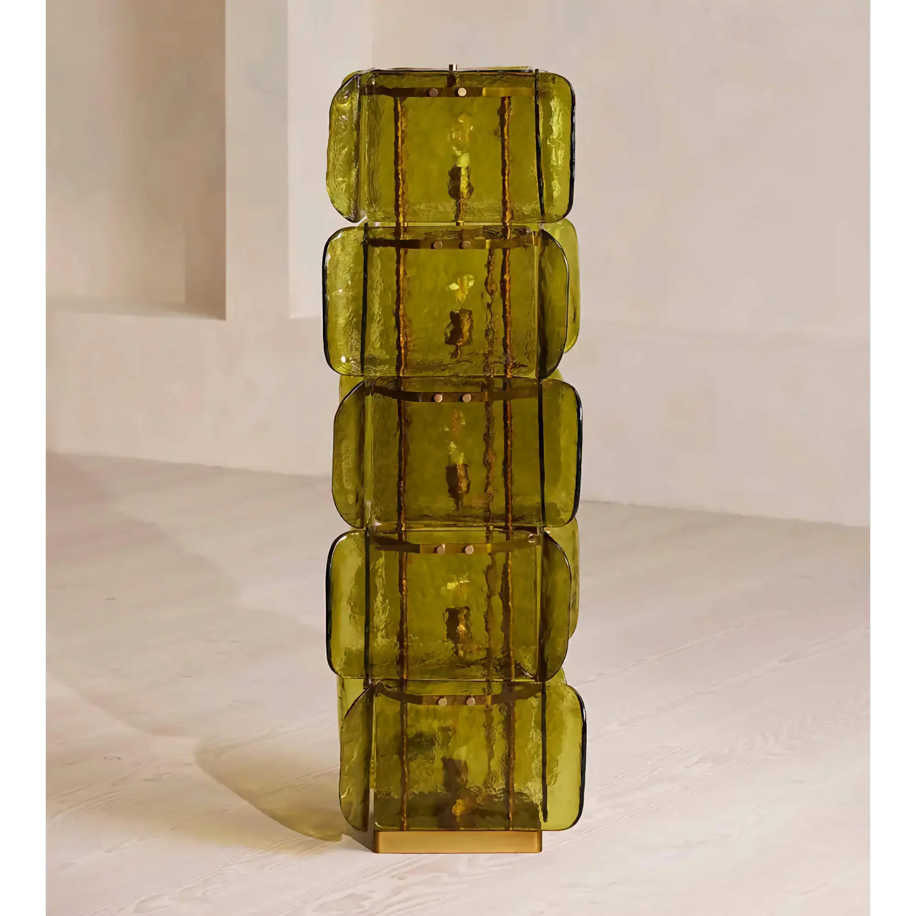 Living Room Hand Blown Olive Glass Totem Floor Lamp – Mid Century Modern Statement Lighting Warm Diffused Glow