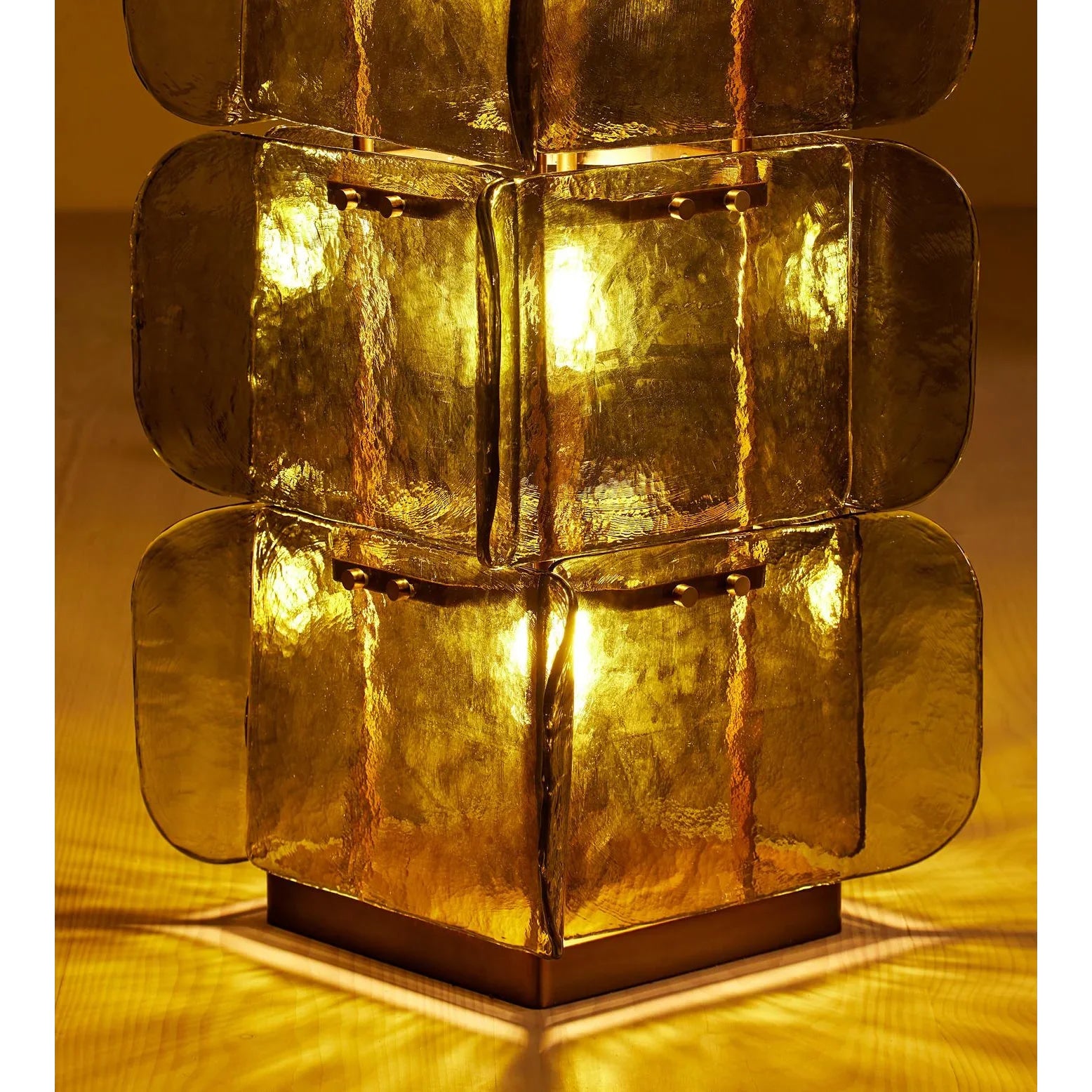 Living Room Hand Blown Olive Glass Totem Floor Lamp – Mid Century Modern Statement Lighting Warm Diffused Glow