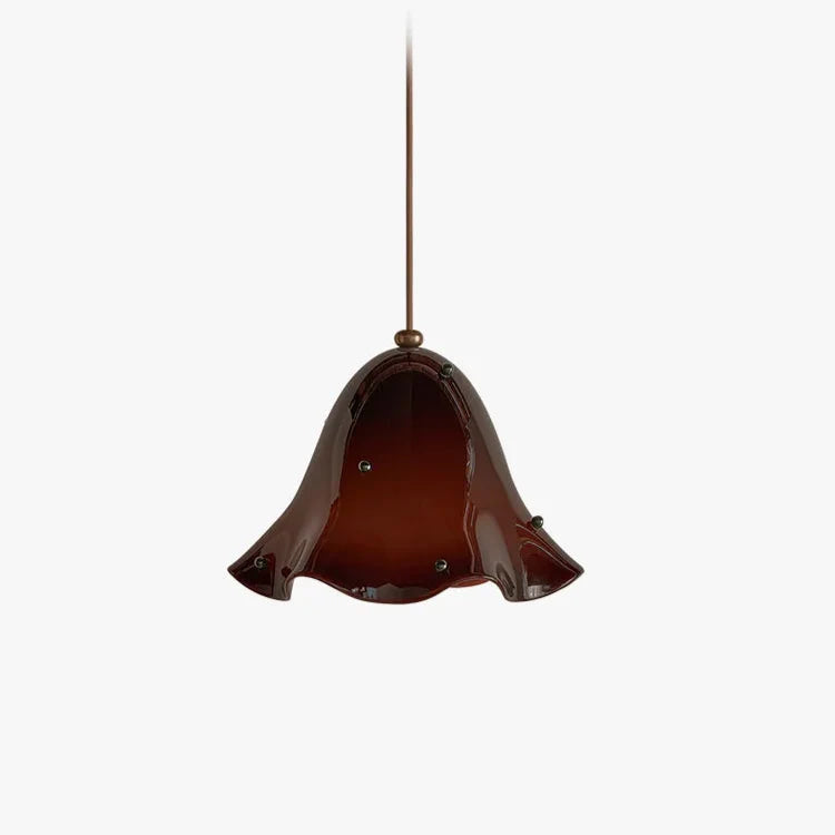 Hand Blown Amber Glass Pendant | Sculptural Botanical Accent Light
