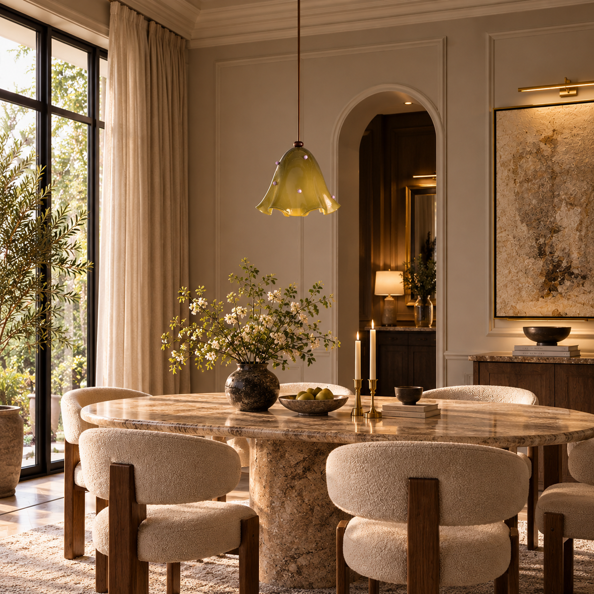 Hand-blown Amber Glass Pendant | Organic Petal 29cm Modern Kitchen & Dining Casalolalights Luxury Lamps for Interior