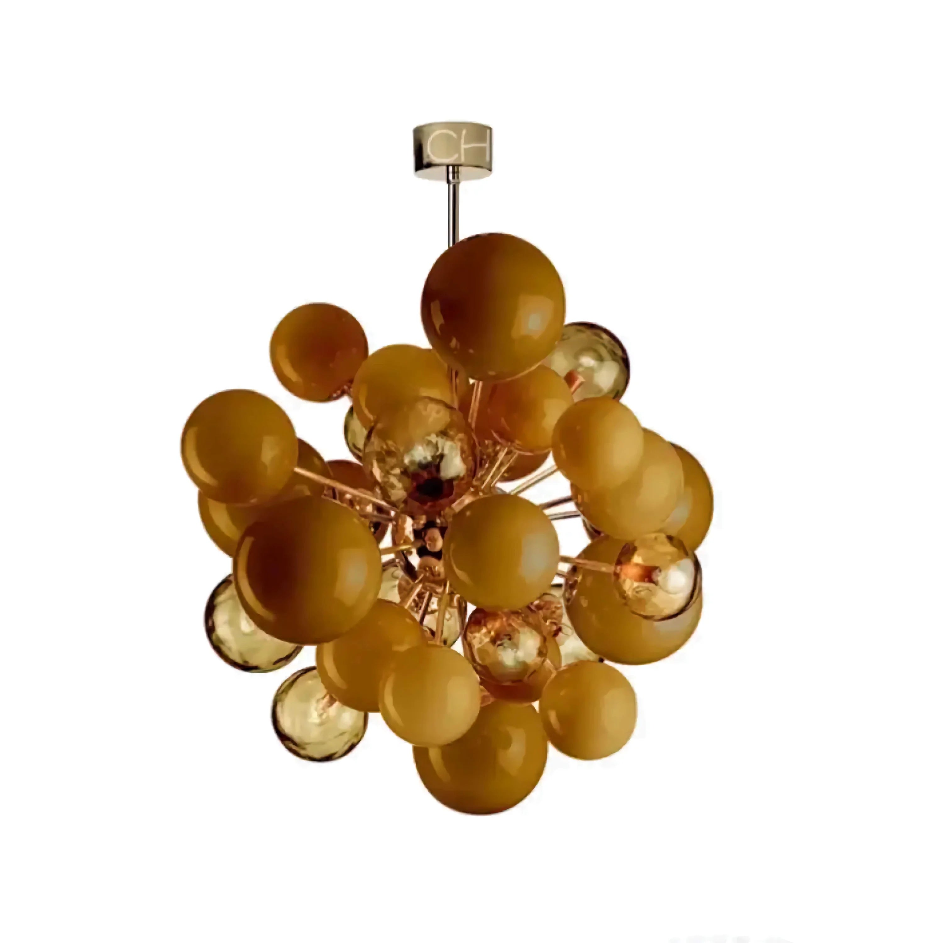 Hand Blown Amber Bubble Cluster Chandelier | Modern Dimmable Statement Lighting