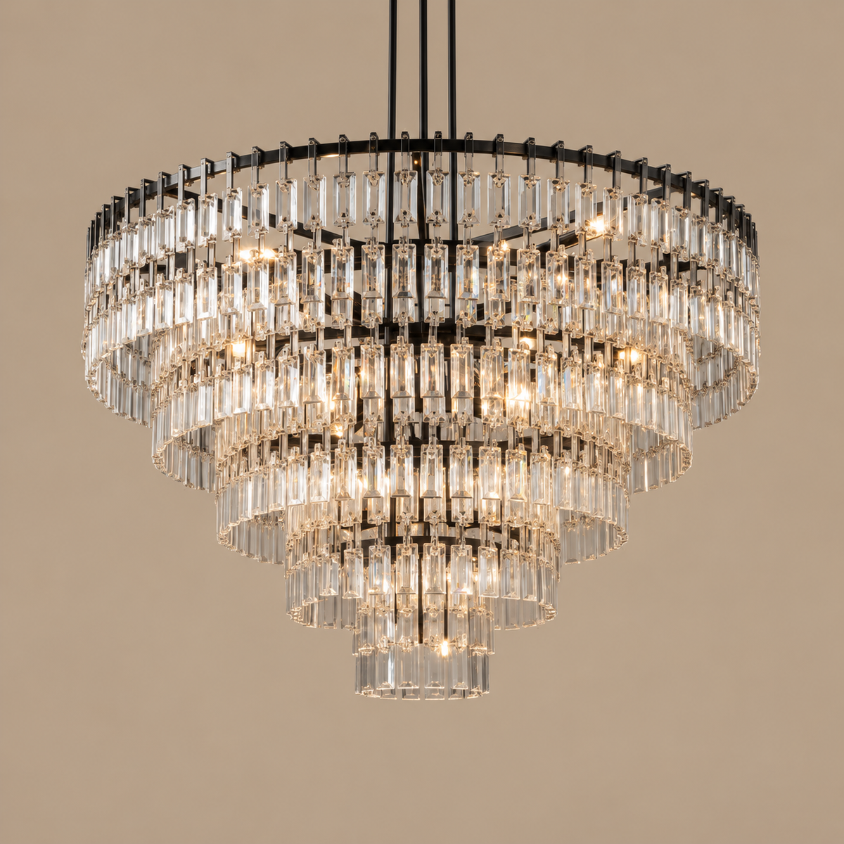 Hand Cut Crystal Tiered Chandelier Black | Three Diameters to Extra Large Custom Rod for High Ceiling Casalola Lights