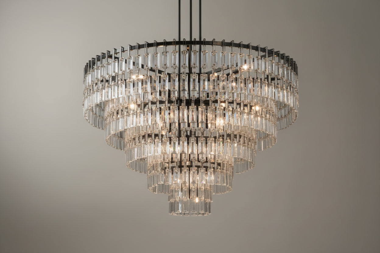 Tiered Crystal Chandelier Hand-cut K9 with Solid Black Frame | Casalola Casalolalights Luxury Lamps for Interior