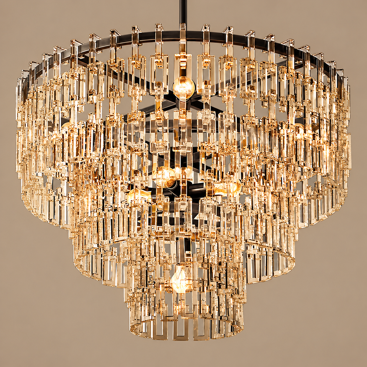Hand Cut Crystal Tiered Chandelier Black | Three Diameters to Extra Large Custom Rod for High Ceiling Casalola Lights